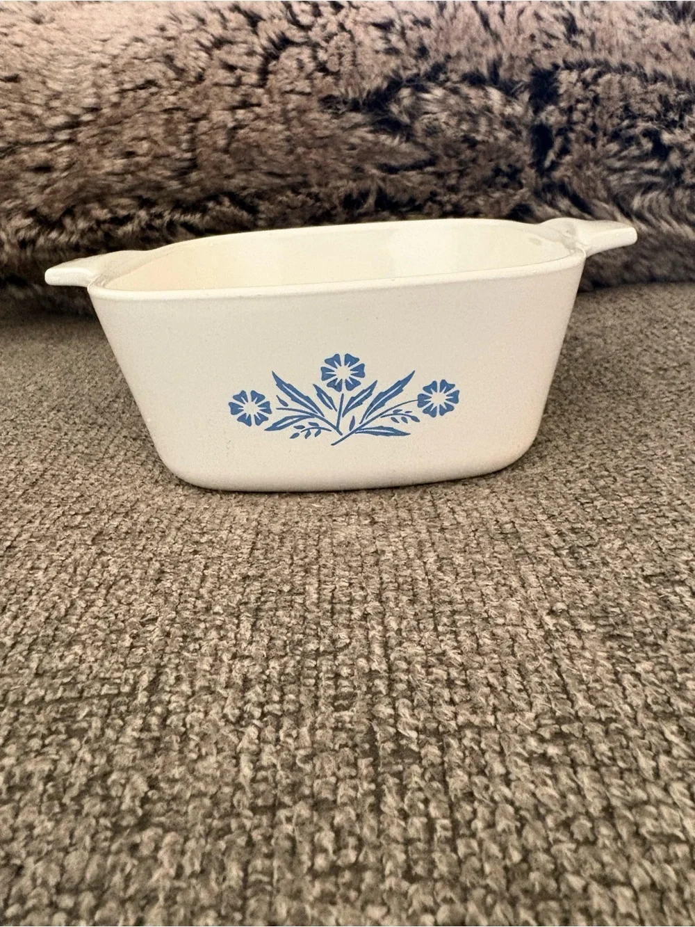 Corningware White Casserole Dish with Blue Floral Pattern